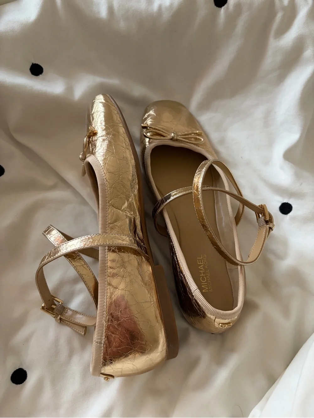 Michael Kors Girls' Metallic Gold Mary Jane Ballet Flats